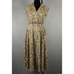Urban Daizy Dress Womens Large Brown Leopard Print Button Front Maxi Belted